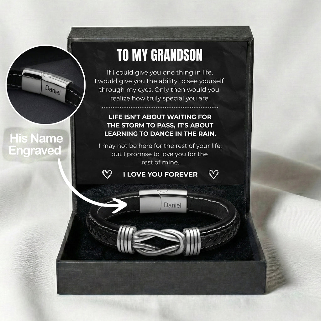 Infinity Knot Engraved Bracelet - For My Grandson