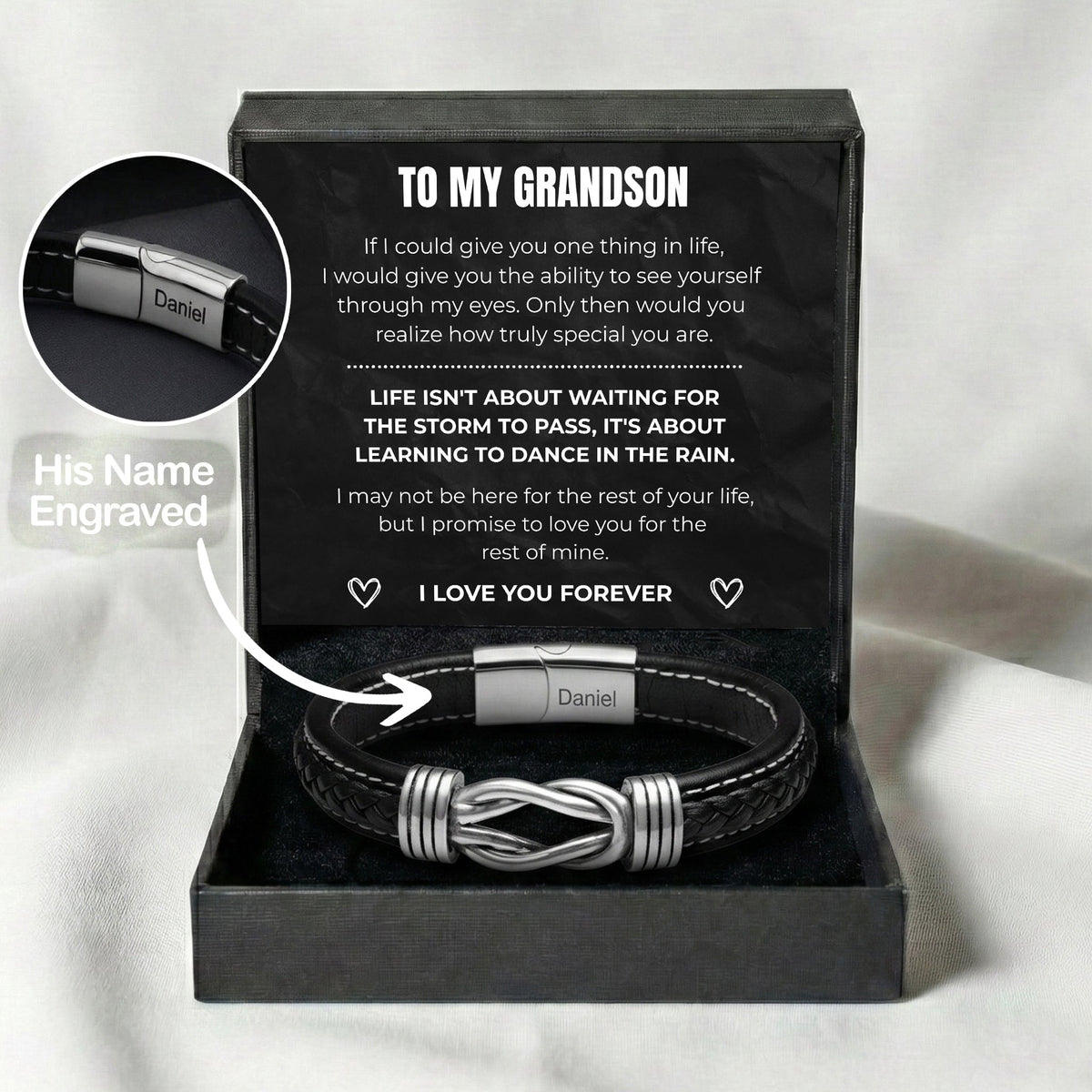Infinity Knot Engraved Bracelet - For My Grandson